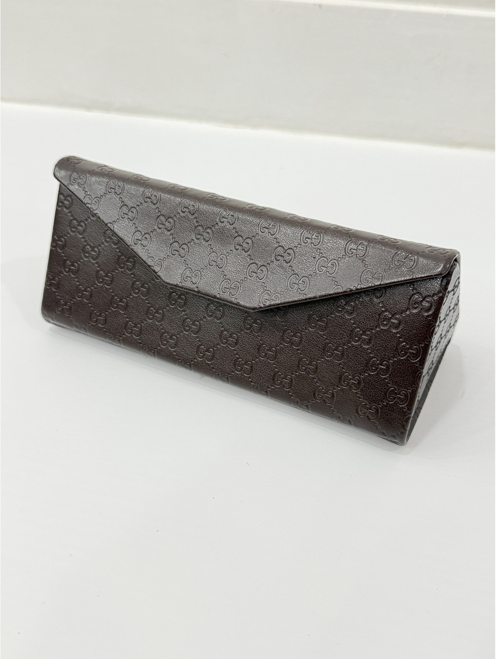 Gucci Collapsible Trifold GG Brown Leather Case Eyeglasses Sunglasses Organizer